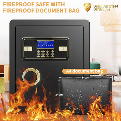 2.12 Cub Fireproof Waterproof, Security Home Safe with Fireproof Document Bag ,Inner Cabinet and LCD Display, Large Safe Box for Money Jewelry Documents