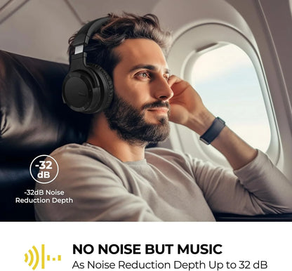 E7 Active Noise Cancelling Headphones Wireless Bluetooth Headphones with Rich Bass, Wireless Headphones with Clear Calls, Black