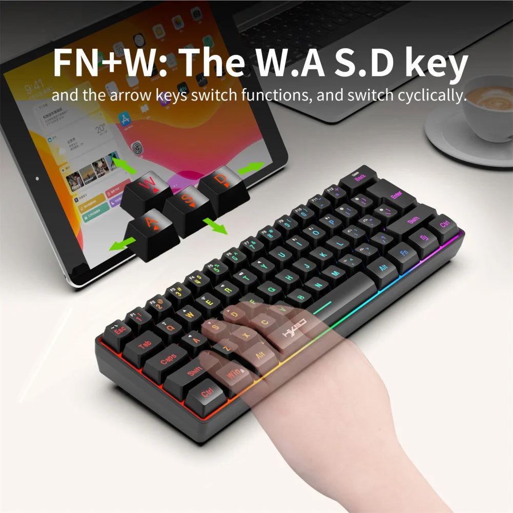 L500 Wired/Wireless Connection Gaming Keyboard 61 Keys Compact Computer Keyboard Type C Connection Mechanical Keyboard with Dyna
