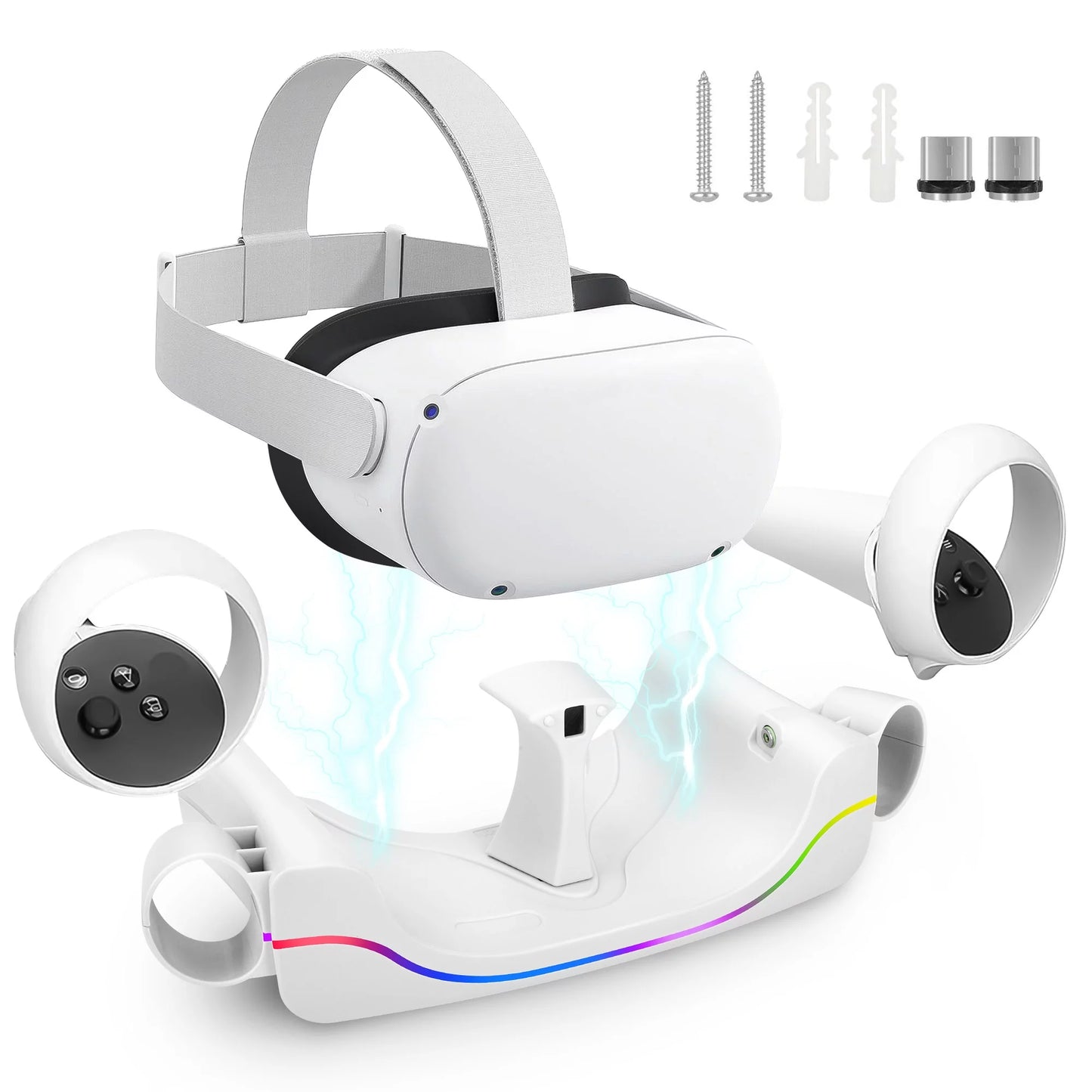 Charging Station Fit for Oculus/Meta Quest 2 Headset, VR Magnetic Charging Dock, VR Headset Display Holder Controller Mount Station with LED Indicator