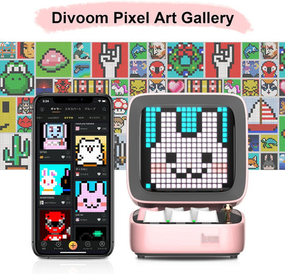 Ditoo Retro Pixel Art Game Bluetooth Speaker with 16X16 LED App Controlled Front Screen (Pink)