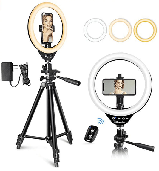 10" LED Ring Light with Stand and Phone Holder, Selfie Halo Light for Photography/Makeup/Vlogging/Live Streaming, Compatible with Phones and Cameras (2020 Version)