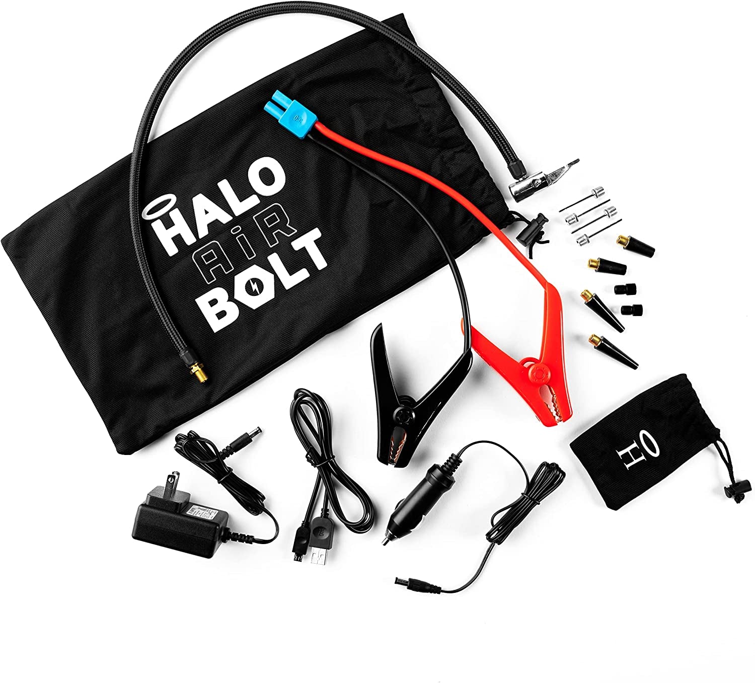 Bolt Air 58830 Mwh Portable Emergency Power Kit with Tire Pump, 4 Interchangeable Air Nozzles, Extra Accessory Kit, Car Jump Starter, and Car Charger - Black Graphite