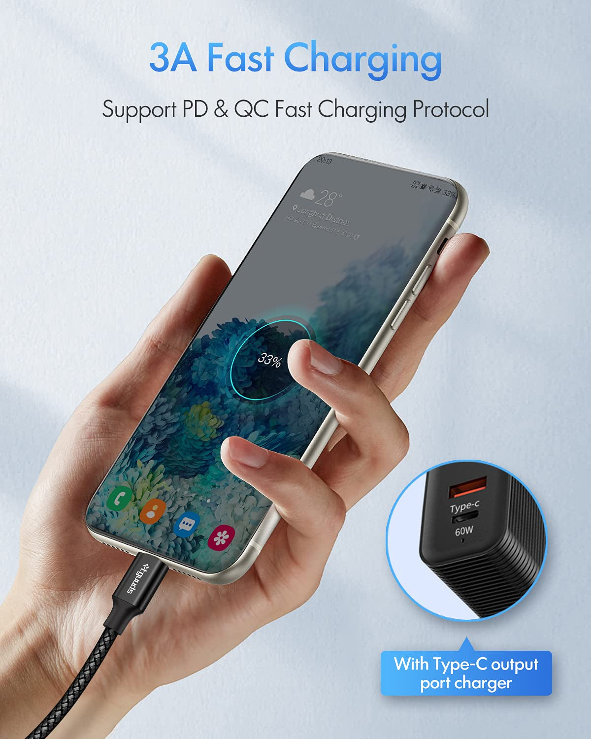 USB C to USB C Cable [3Ft, 2-Pack],  60W/3A Fast Charging USB Type C Charger Cord Compatible with Samsung Galaxy S22/S22+, S21/S21+, S20/S20+ Ultra 5G, Note 20/10 Ultra 5G, Pixel, Switch & More