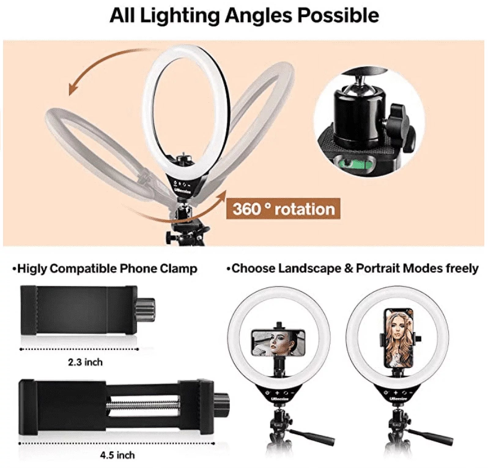 10" LED Ring Light with Stand and Phone Holder, Selfie Halo Light for Photography/Makeup/Vlogging/Live Streaming, Compatible with Phones and Cameras (2020 Version)