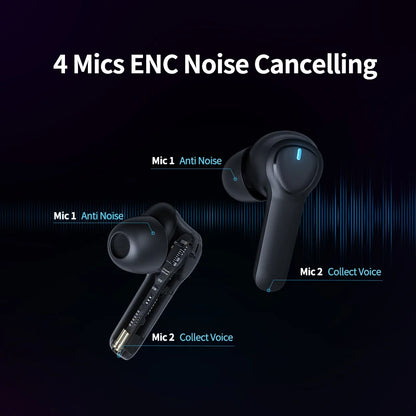 X180 Bluetooth Headphones 4-Mics ENC Call Noise Cancelling True Wireless Earbuds & IPX7 Waterproof Earphones