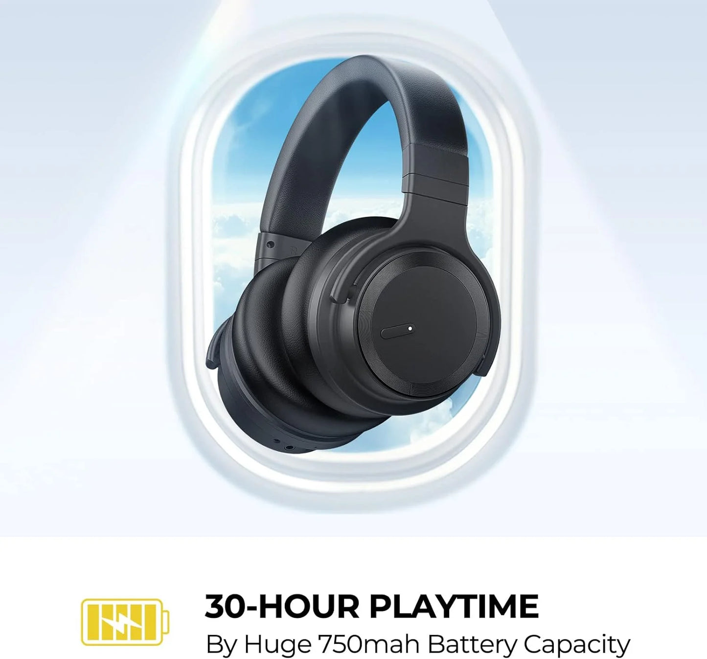 E7 Active Noise Cancelling Headphones Wireless Bluetooth Headphones with Rich Bass, Wireless Headphones with Clear Calls, Black