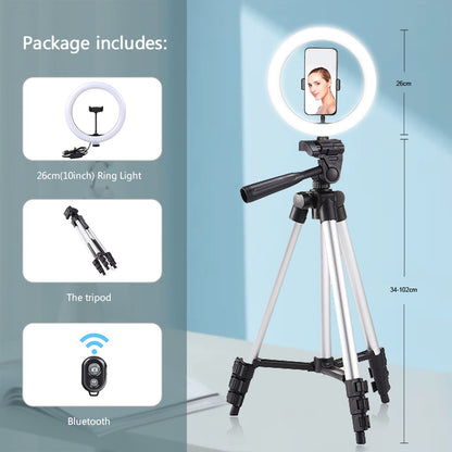 26Cm Photo Ringlight Led Selfie Ring Light Phone Remote Control Lamp Photography Lighting with Tripod Stand Holder Youtube Video