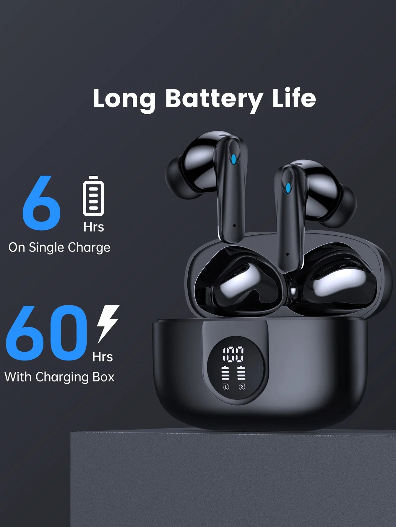Wireless Earbuds, Bluetooth Headset 60 Hours of Battery Life with Noise Cancellation Clear Calls Built-In Microphone IPX7 Waterproof V5.4 Bluetooth Earbuds Stereo Earbuds for Sports and Work
