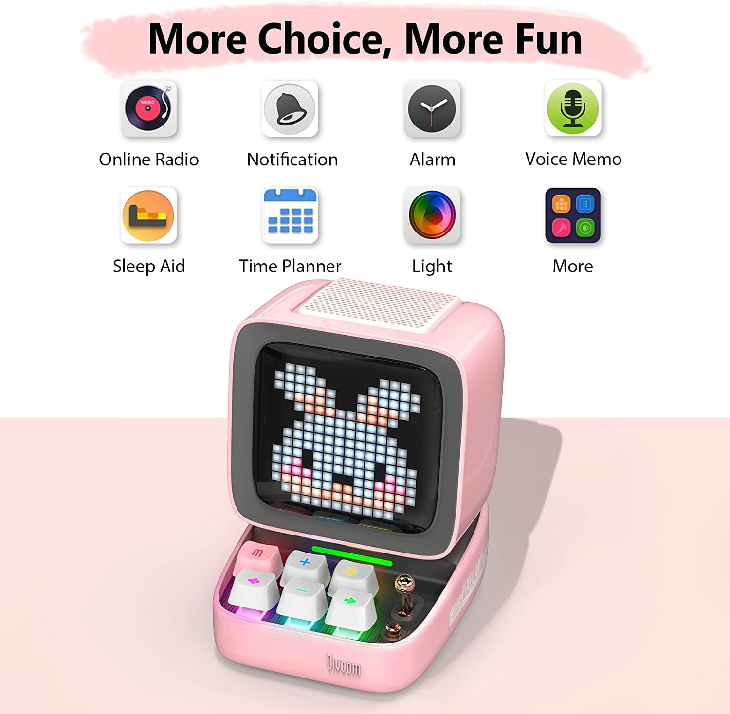 Ditoo Retro Pixel Art Game Bluetooth Speaker with 16X16 LED App Controlled Front Screen (Pink)