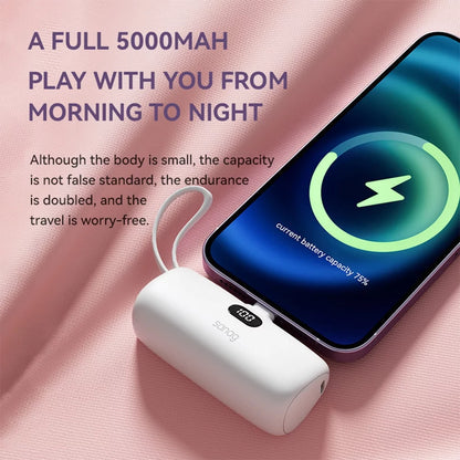 Portable Charger Power Bank,5000Mah Small Portable Phone Charger 5V 3A Fast Charger Built-In Type-C Cable and Phone Holder Cute Battery Pack for Iphone and Android Phone
