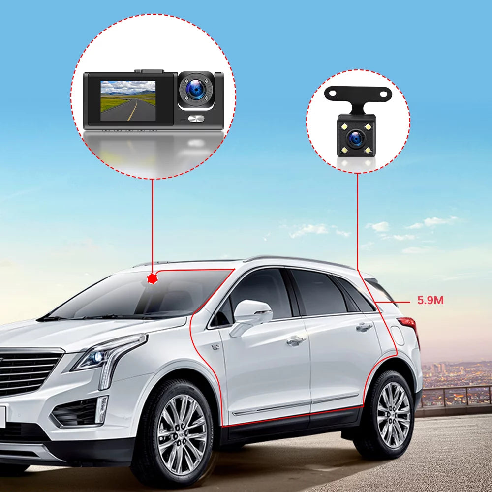 2" Car Dual Camera Dash Cam Front and Backup 1080P Driving Recorder DVR 150° Wide Angle Night Vision Loop Recording